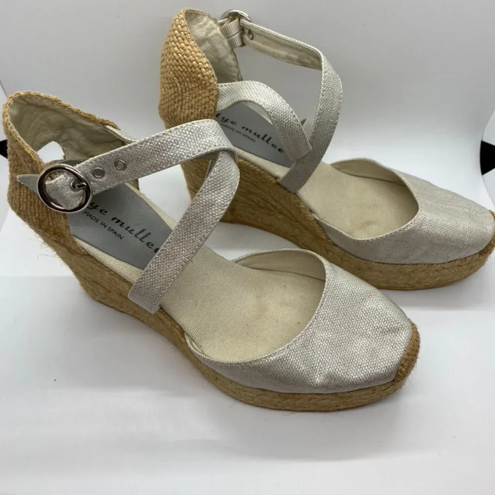 Bettye Muller silver canvas espadrille wed…